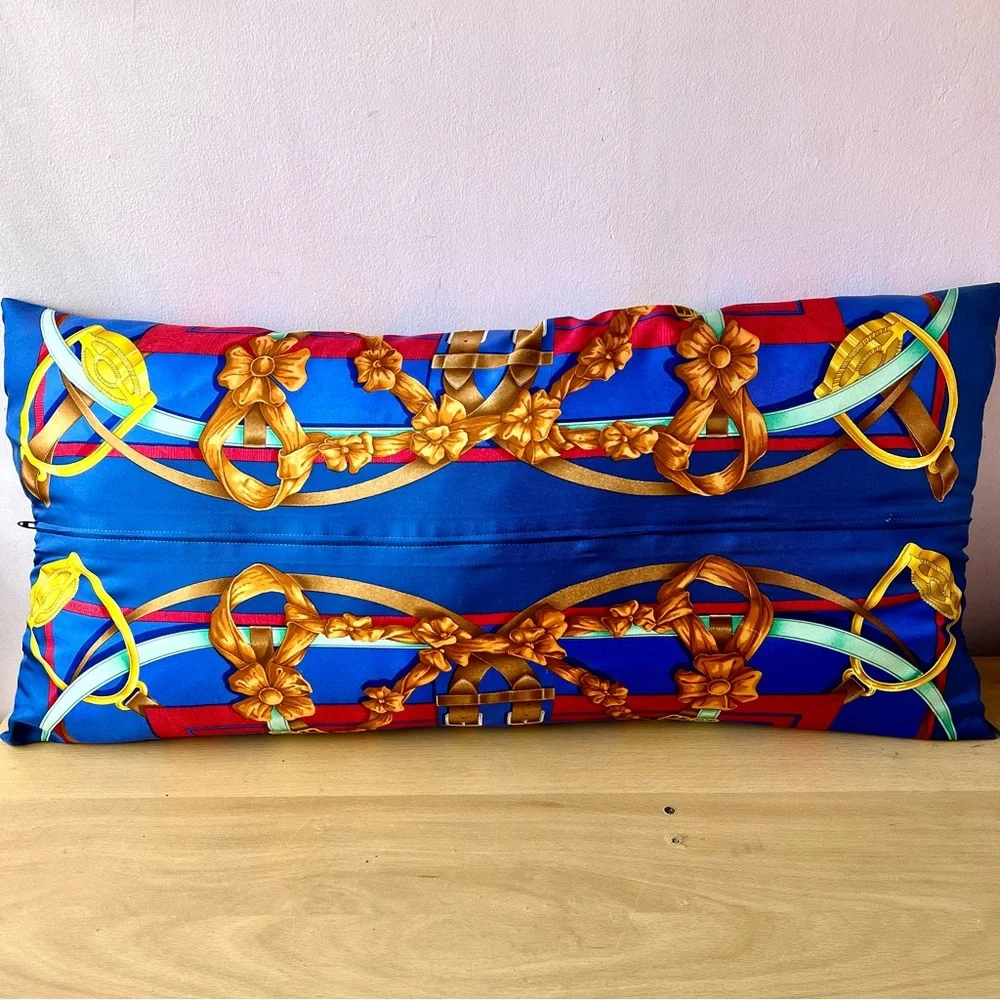 VINTAGE HERMES FRANCE LARGE OVERSIZED SILK CUSTOM MADE PILLOW ONE OF A KIND